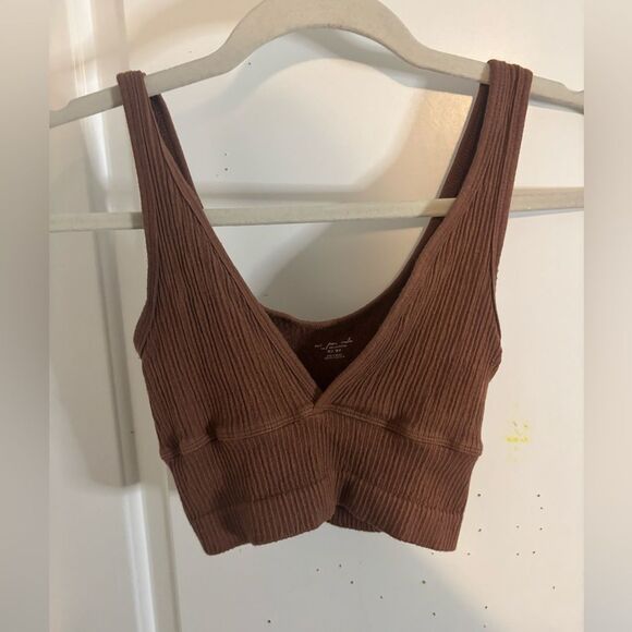 Urban Outfitters out from under Brown Ribbed V-Neck crop Top xs/s EUC - Picture 1 of 3